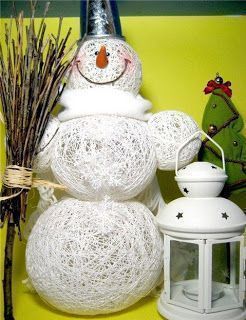 muñecos de nieve con lana y pegamento